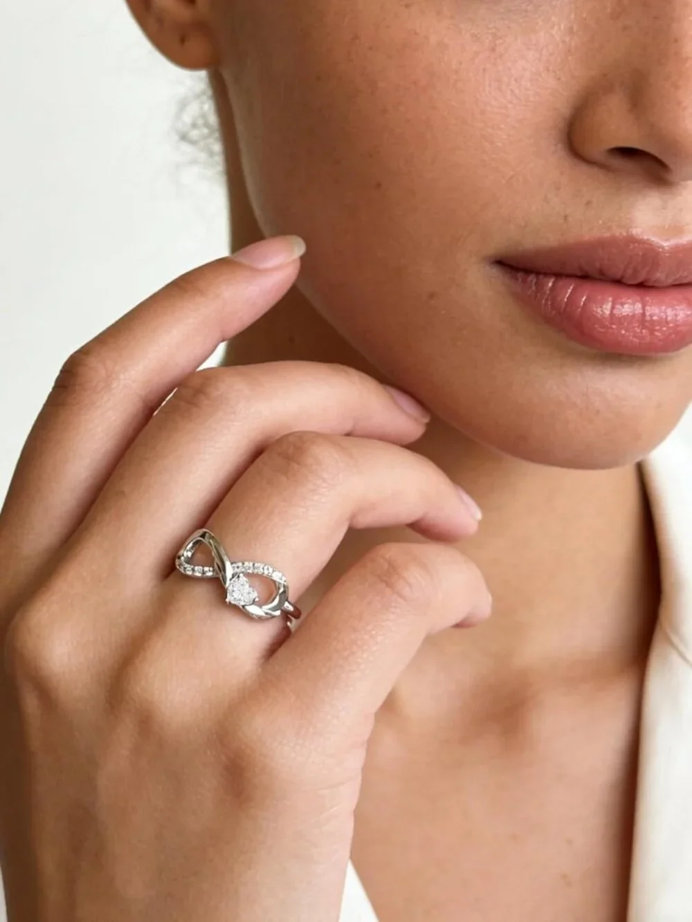 Women's Moissanite 925 Sterling Silver Infinity Promise Angel Wings Heart Ring